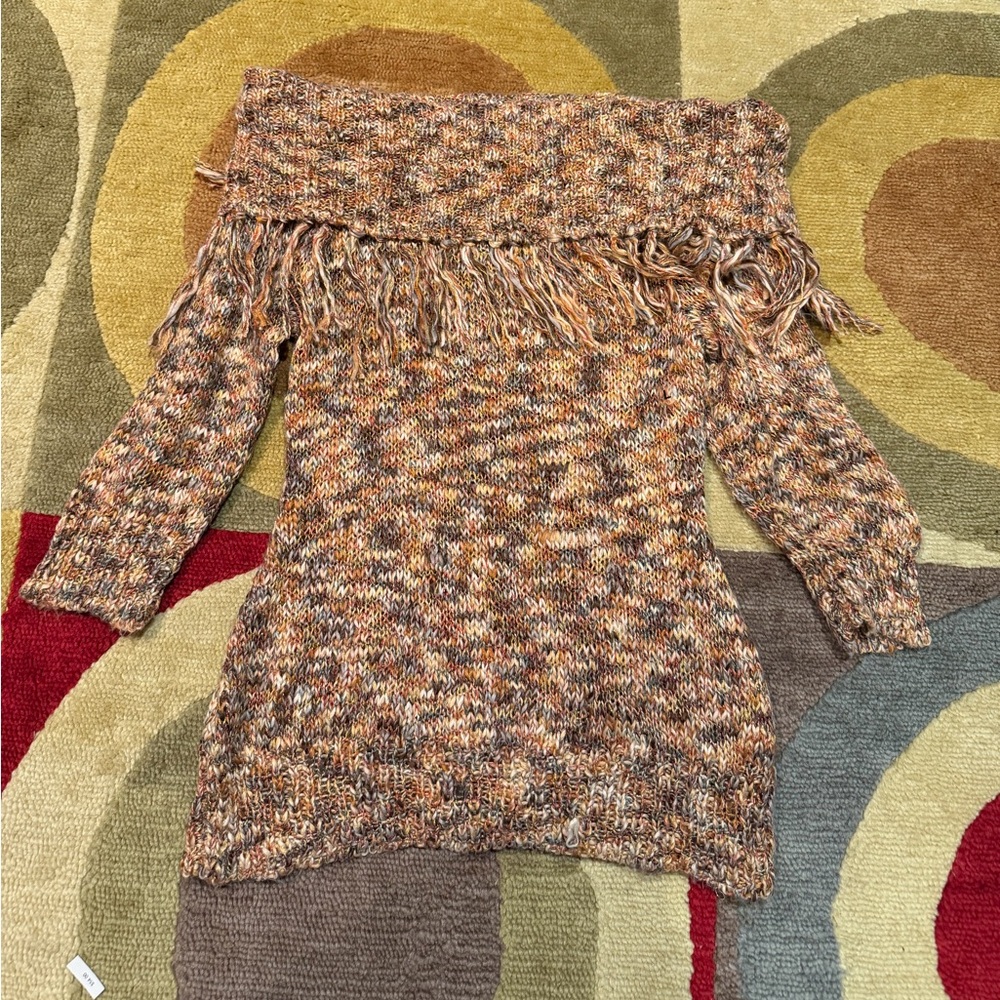 New York & Company NY&C 3/4 Sleeve Off The Shoulder Sweater Fringe Size Large